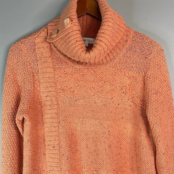 NORTHERN REFLECTIONS Peach Slub Knit Sweater Turtleneck Split Hem Coastal S - Picture 4 of 12